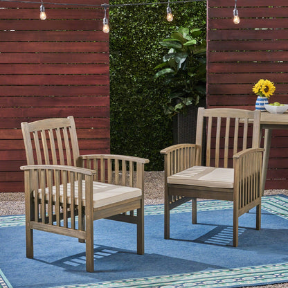 CASA Acacia Dining Chair Set with Cushions, Grey and Cream,2PCS - 1st Choice Furniture Direct