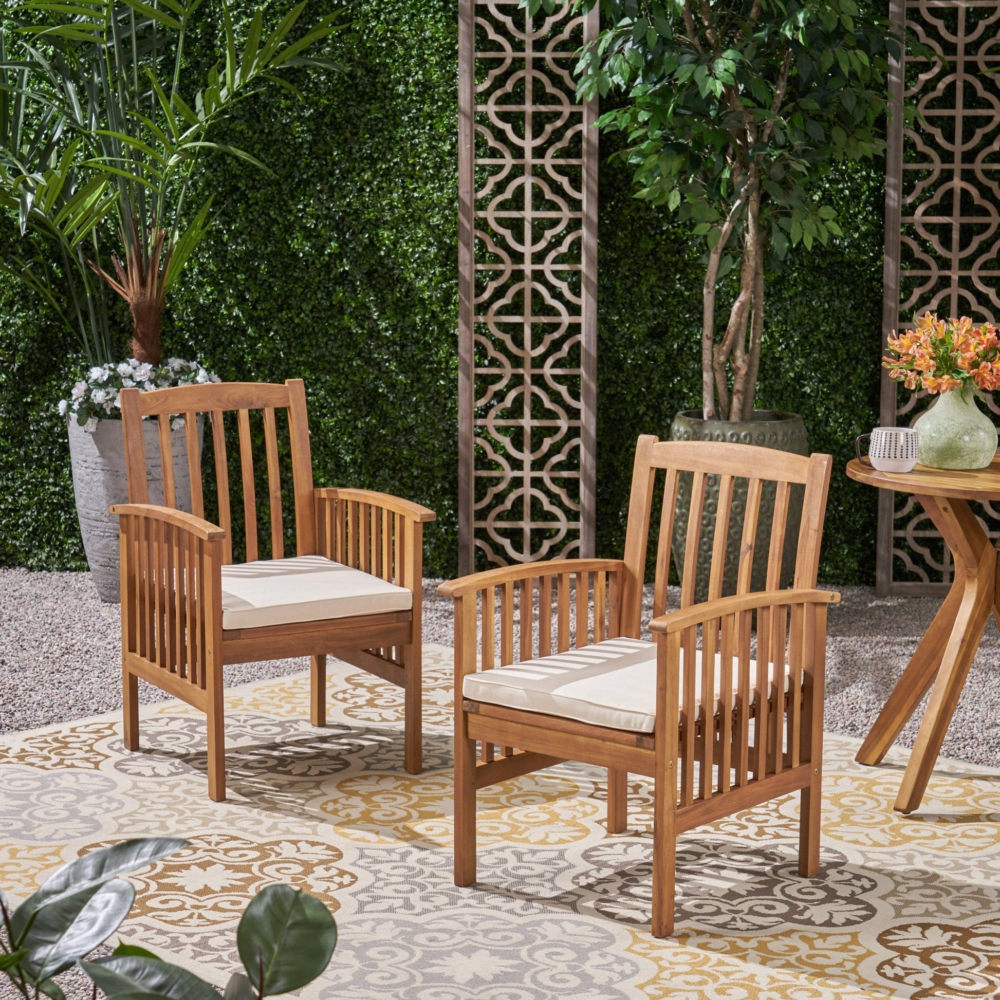 CASA Rustic Dining Chair Set with Cushions, Acacia Wood, Brown, 2PCS - 1st Choice Furniture Direct