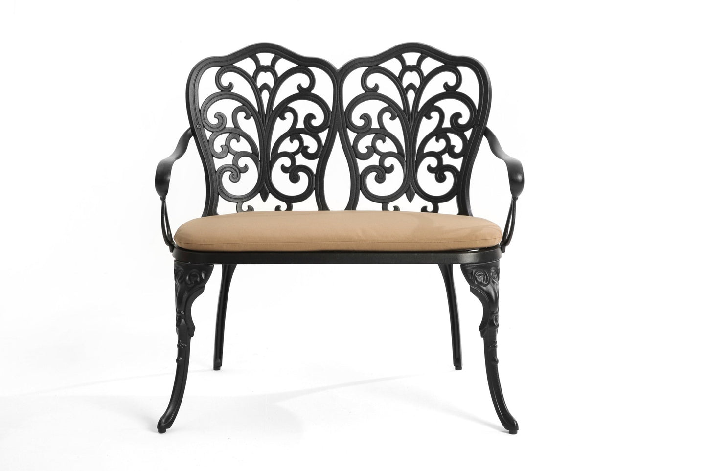 Cast aluminium bench with cushion - 1st Choice Furniture Direct
