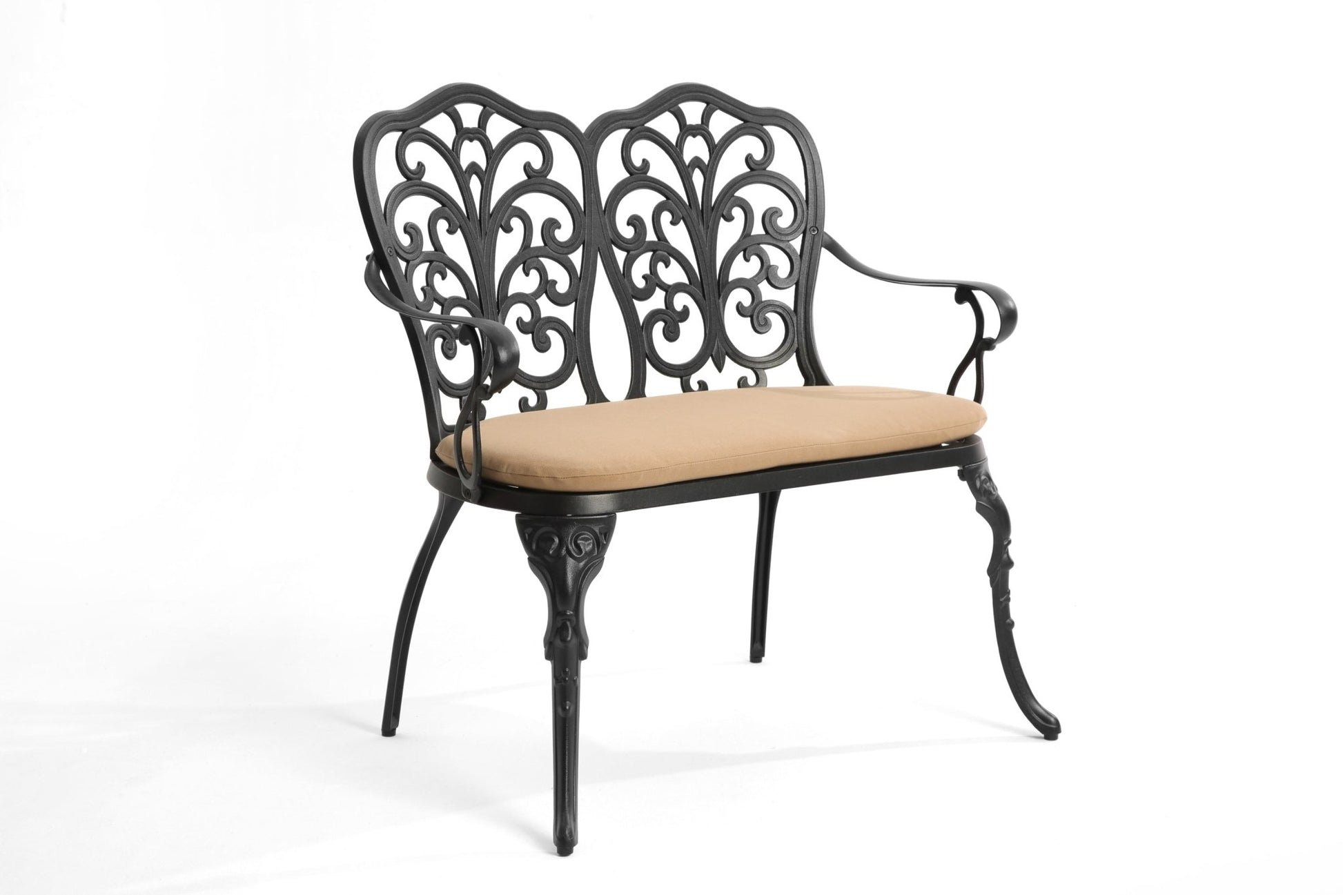 Cast aluminium bench with cushion - 1st Choice Furniture Direct
