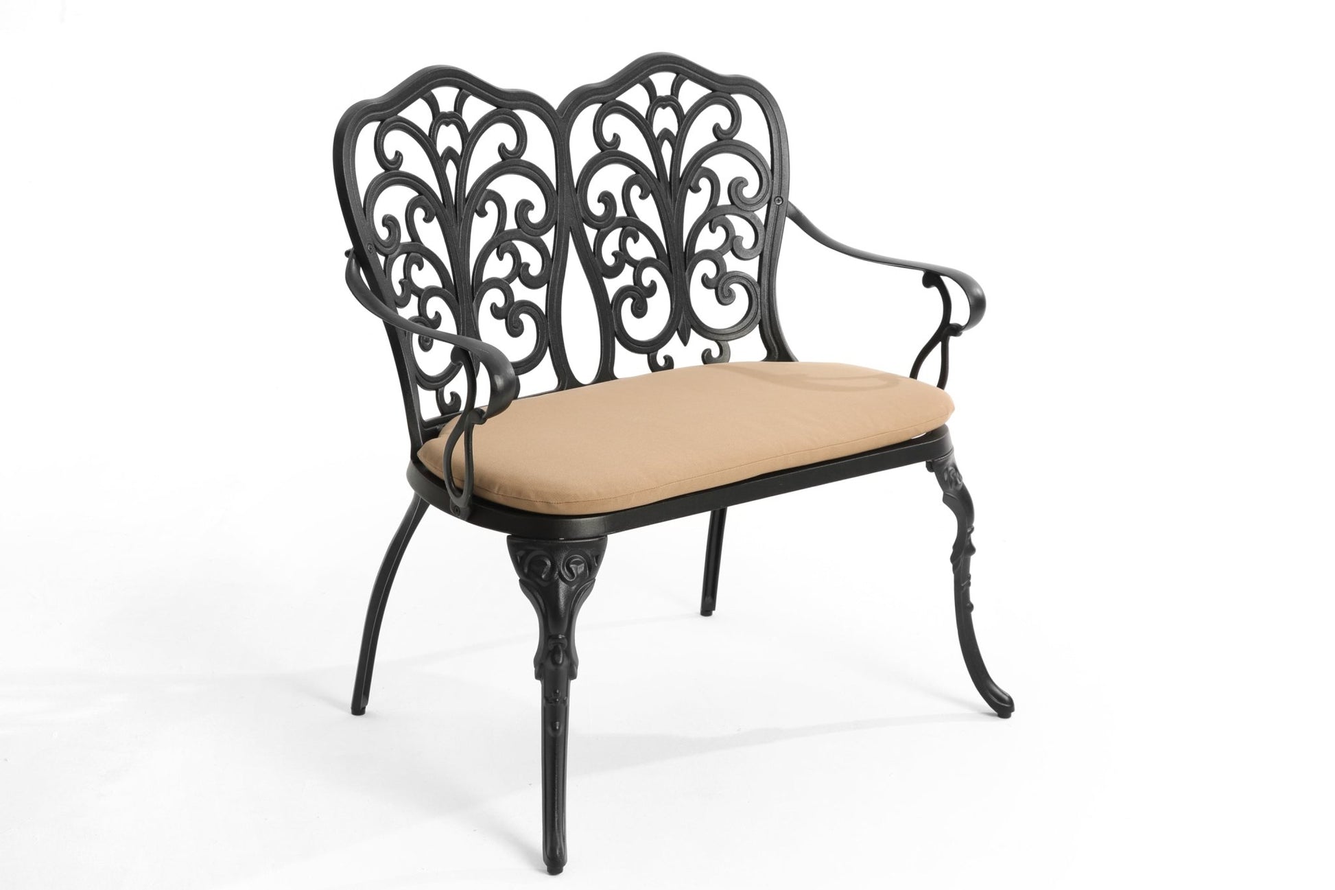 Cast aluminium bench with cushion - 1st Choice Furniture Direct