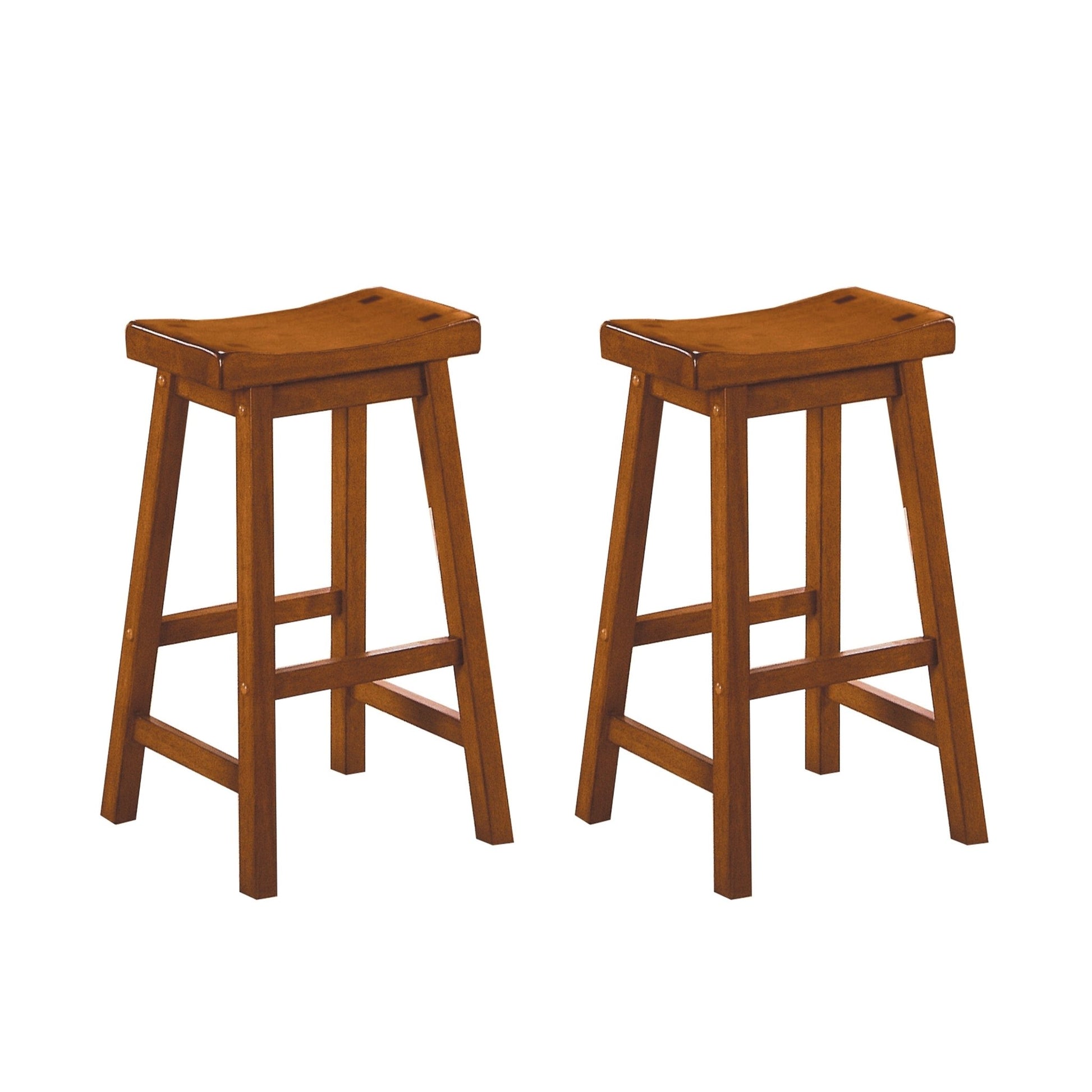 Casual Dining 29 - inch Bar Height Stools 2pc Set Saddle Seat Solid Wood Oak Finish Home Furniture - 1st Choice Furniture Direct