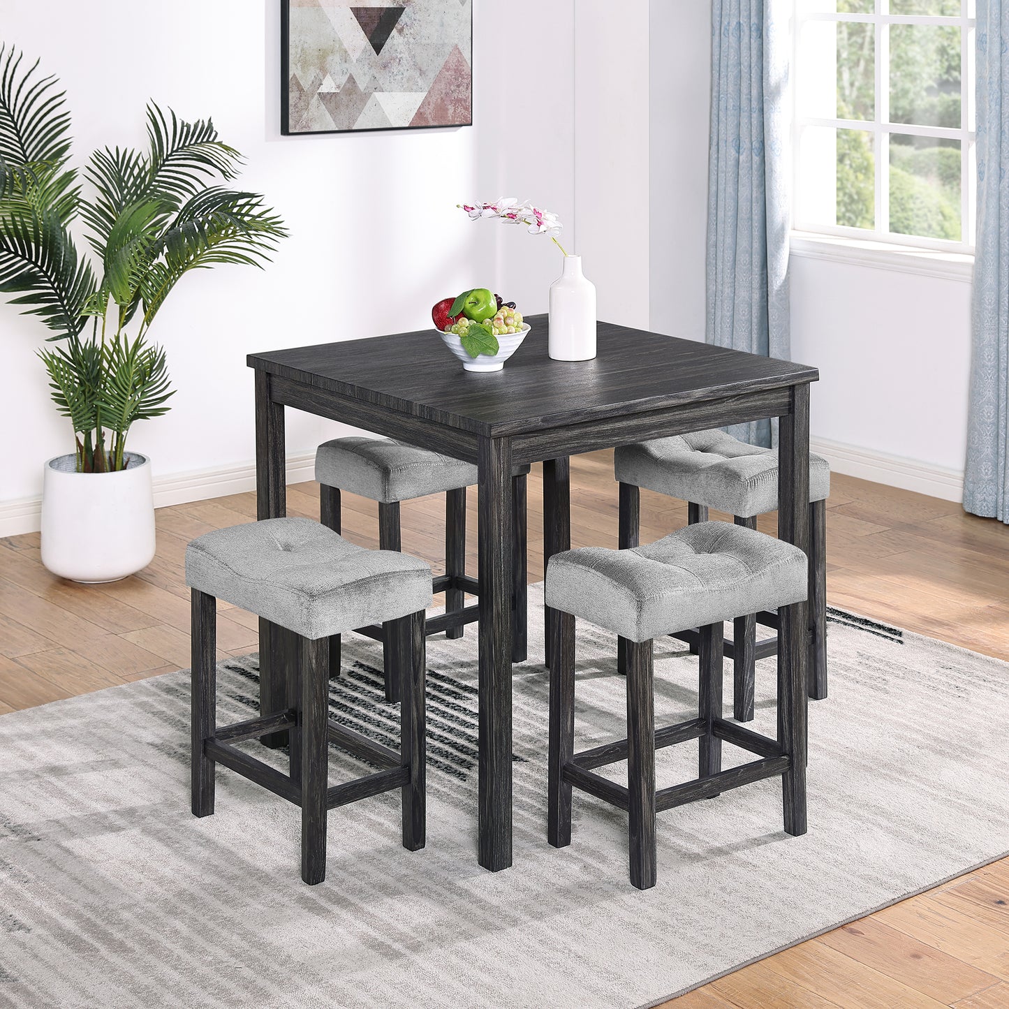 Dining Table, Bar Table and Chairs Set, 5 Piece Dining Table Set, Industrial Breakfast Table Set, for Living Room, Dining Room, Game Room, old sku W1781110584