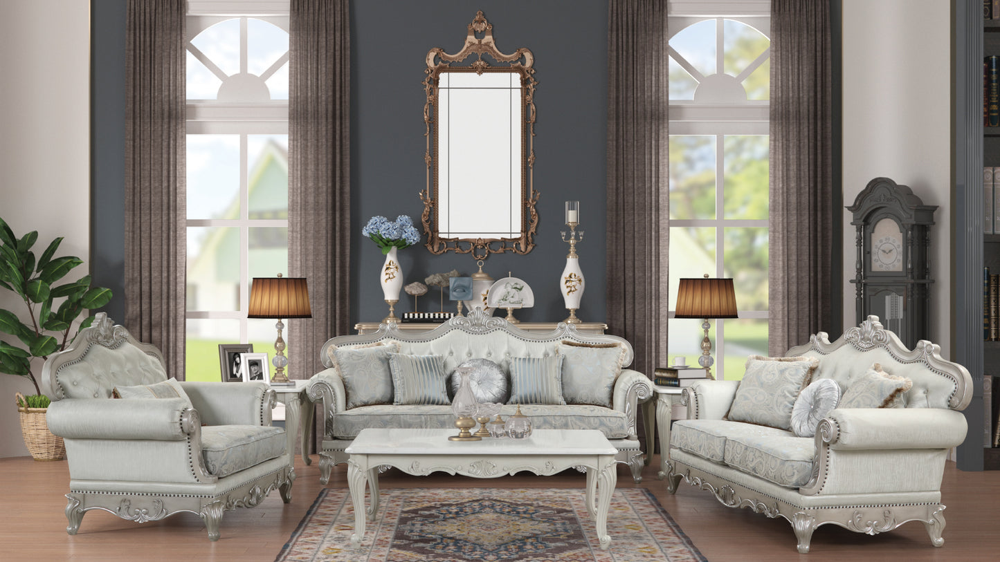 Tuscan Traditional Style 5PC Living Room Set Made with Wood in Silver