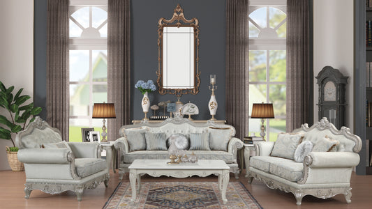 Tuscan Traditional Style 5PC Living Room Set Made with Wood in Silver