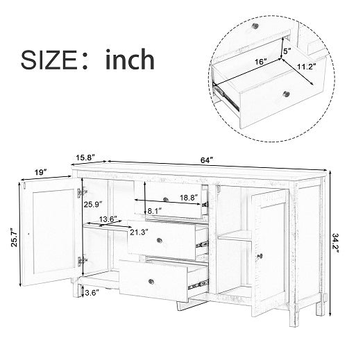 1st Choice Espresso Solid Wood Buffet Cabinet with 2 Storage Cabinet