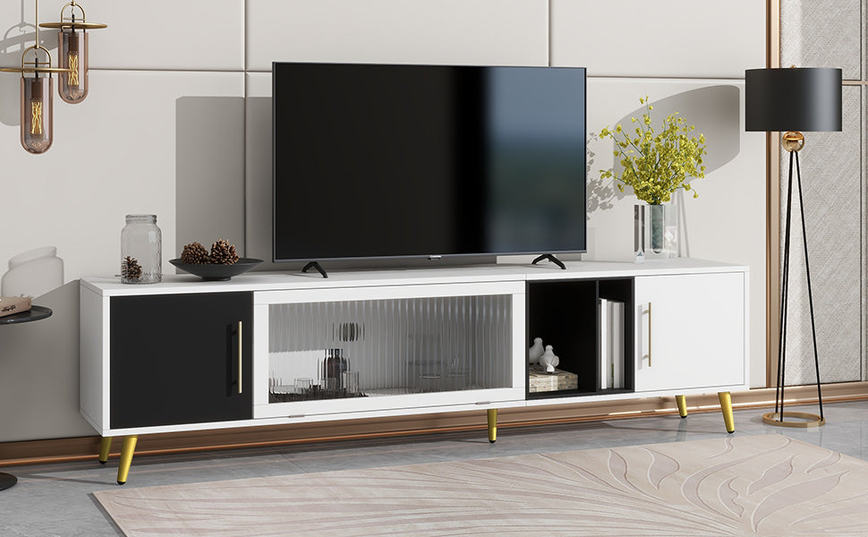 1st Choice Stylish TV Stand Two-tone Media Console with Golden Metal