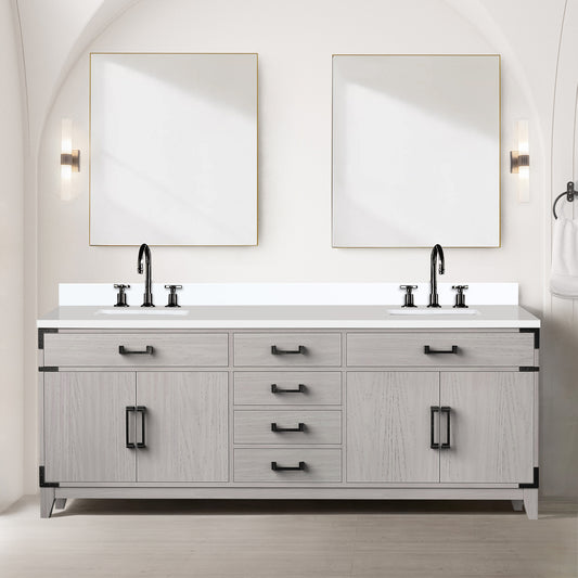 White Oak Double Bath Vanity 84 in. W x 22 in. D, Cultured Marble Top, Faucet Set, and 36 in. Mirrors