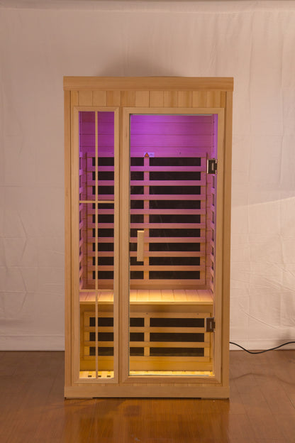Deluxe version Plus One person Far infrared Hemlock Sauna room with LED colour lights (Roof & Floor)