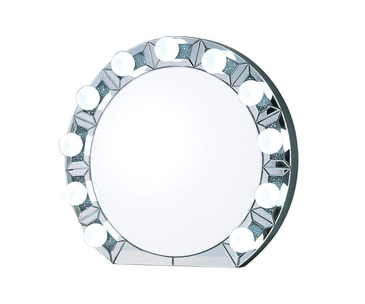 Round Silver LED Wall Mirror with Beveled Frame
