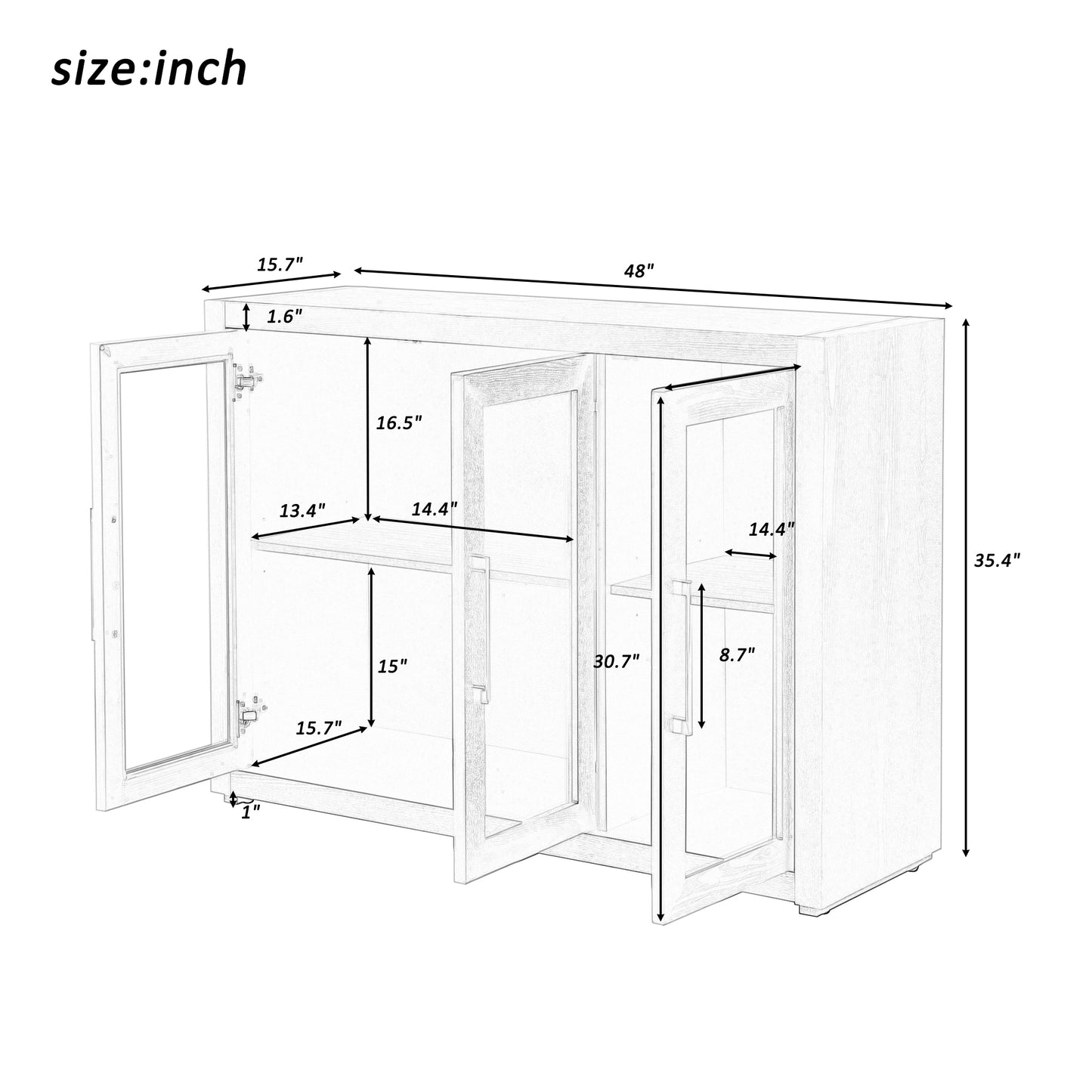 1st Choice Wood Storage Cabinet with Three Tempered Glass Doors in Gray