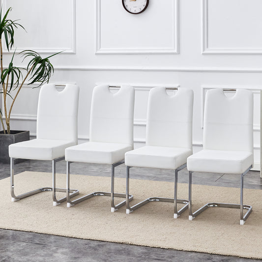 A set of four white thickened PU material ergonomic chairs - The perfect blend of comfort and elegance, with product dimensions of 15.7*20.5*38.2 inches.
