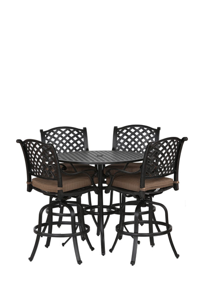 Round 4 - Person 42' Long Aluminum Bar Height Dining Set with Cushions, Dupione Brown