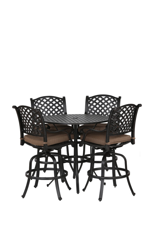 Round 4 - Person 42' Long Aluminum Bar Height Dining Set with Cushions, Dupione Brown
