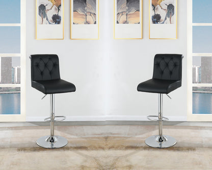 1st Choice Adjustable Barstool Gas lift Chair Black Tufted Chrome Base - Set of 2