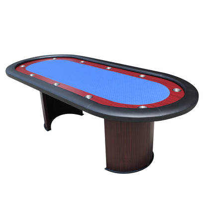 96' Poker Table for 10 Players with Speed Cloth Wooden Texture Racetrack Luna Legs Model 16365 Blue