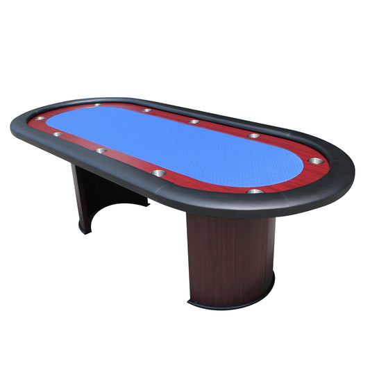 96' Poker Table for 10 Players with Speed Cloth Wooden Texture Racetrack Luna Legs Model 16365 Blue