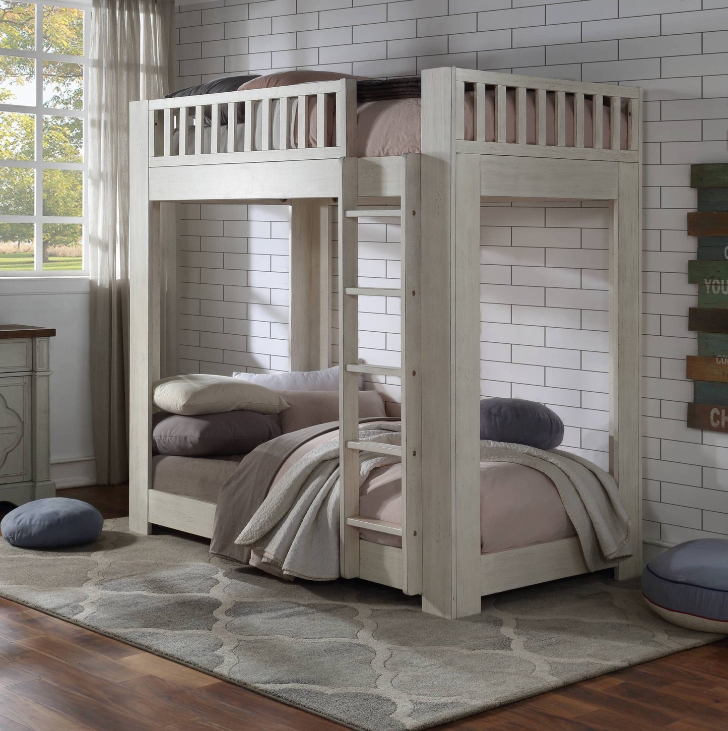 Cedro Weathered White Finish Twin/Twin Bunk Bed - 1st Choice Furniture Direct