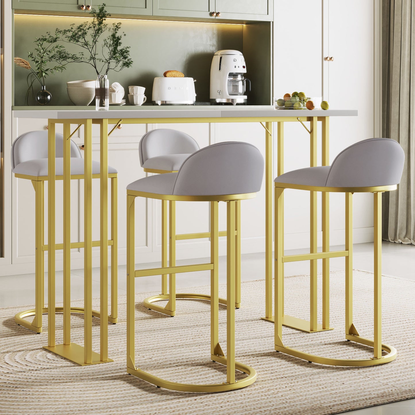 1st Choice Modern Gold White Table 5-Pcs Dining Bar Table & Chairs Set