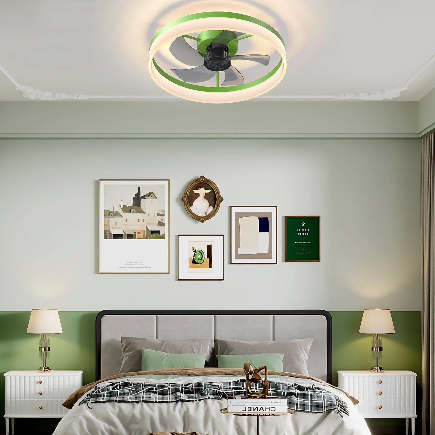 Ceiling Fans with Lights Dimmable LED Embedded installation of thin modern ceiling fans(Green) - 1st Choice Furniture Direct