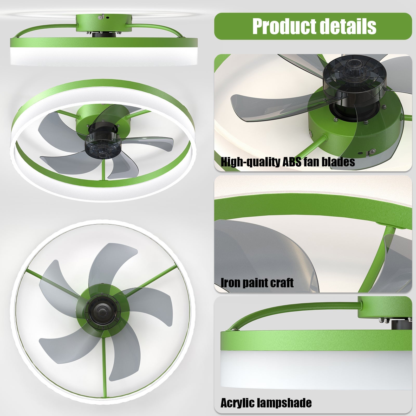Ceiling Fans with Lights Dimmable LED Embedded installation of thin modern ceiling fans(Green) - 1st Choice Furniture Direct