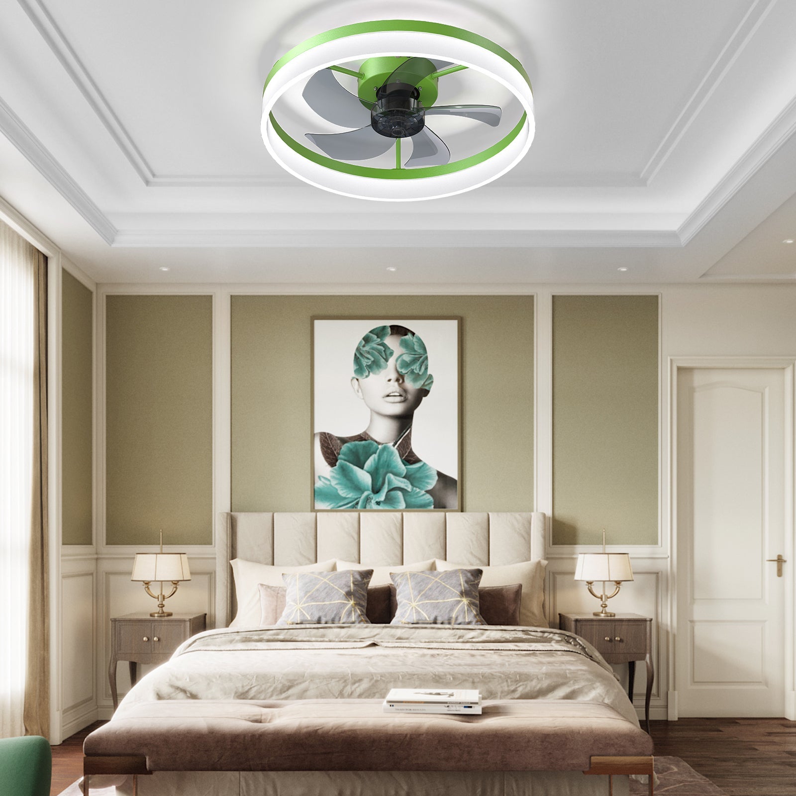 Ceiling Fans with Lights Dimmable LED Embedded installation of thin modern ceiling fans(Green) - 1st Choice Furniture Direct