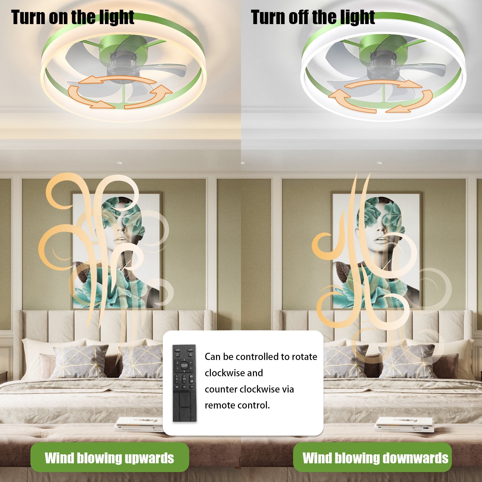 Ceiling Fans with Lights Dimmable LED Embedded installation of thin modern ceiling fans(Green) - 1st Choice Furniture Direct