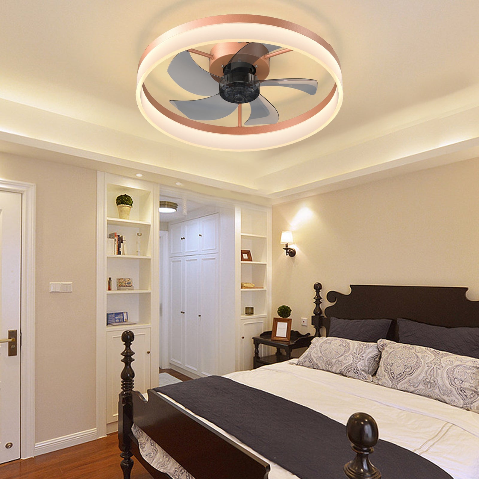 Ceiling Fans with Lights Dimmable LED Embedded installation of thin modern ceiling fans(Rose Gold) - 1st Choice Furniture Direct