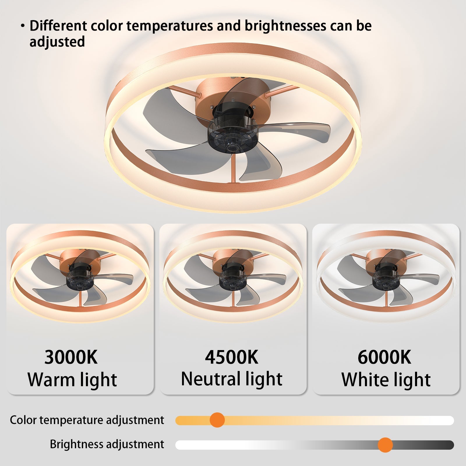 Ceiling Fans with Lights Dimmable LED Embedded installation of thin modern ceiling fans(Rose Gold) - 1st Choice Furniture Direct
