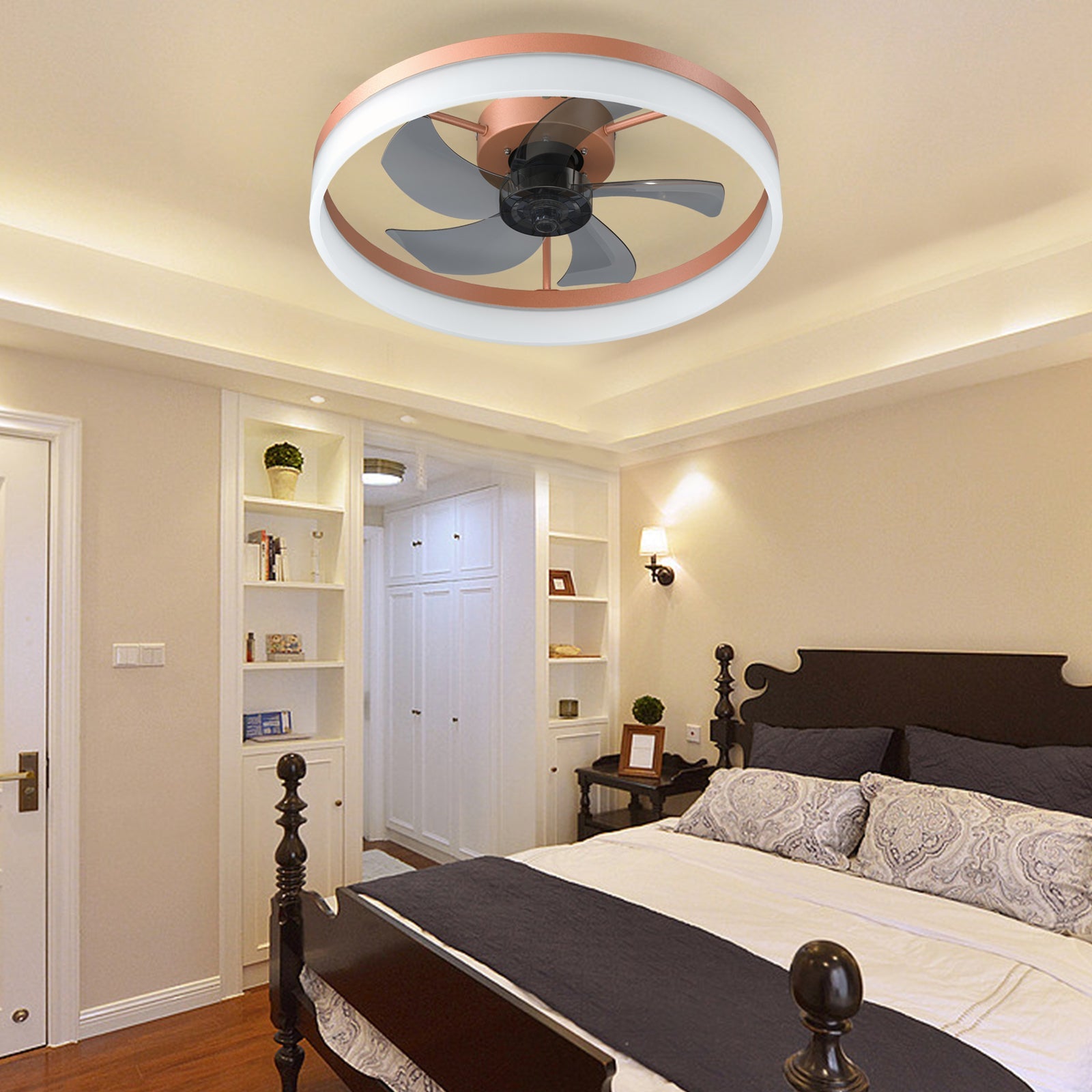 Ceiling Fans with Lights Dimmable LED Embedded installation of thin modern ceiling fans(Rose Gold) - 1st Choice Furniture Direct