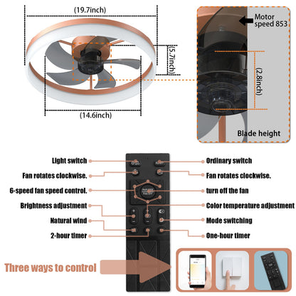 Ceiling Fans with Lights Dimmable LED Embedded installation of thin modern ceiling fans(Rose Gold) - 1st Choice Furniture Direct