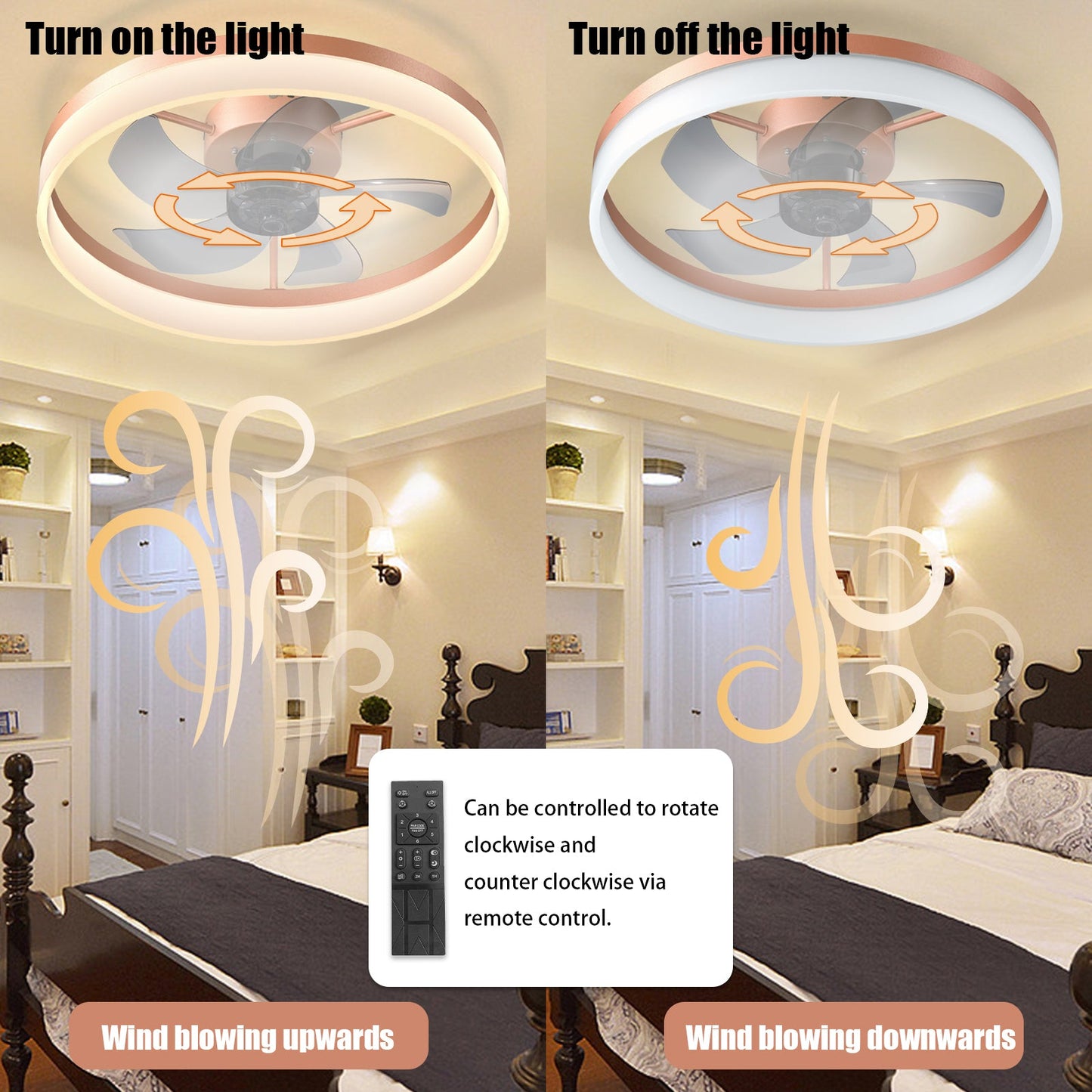 Ceiling Fans with Lights Dimmable LED Embedded installation of thin modern ceiling fans(Rose Gold) - 1st Choice Furniture Direct