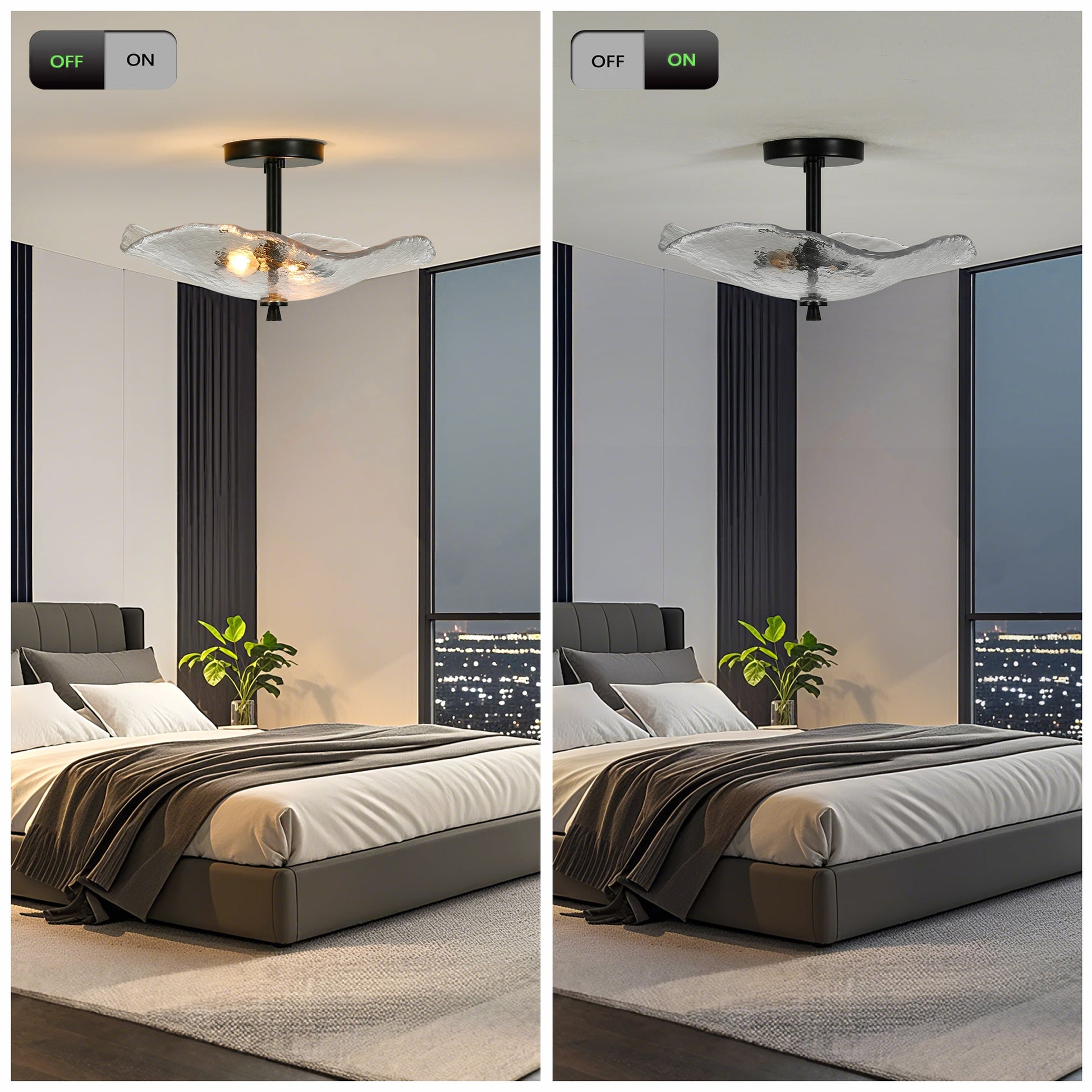 Ceiling Light Fixtures Flush Mount Indoor Outdoor Ceiling Light with Water Ripple Glass Shade for Hallway Kitchen Bedroom Porch Living Room(Black) - 1st Choice Furniture Direct
