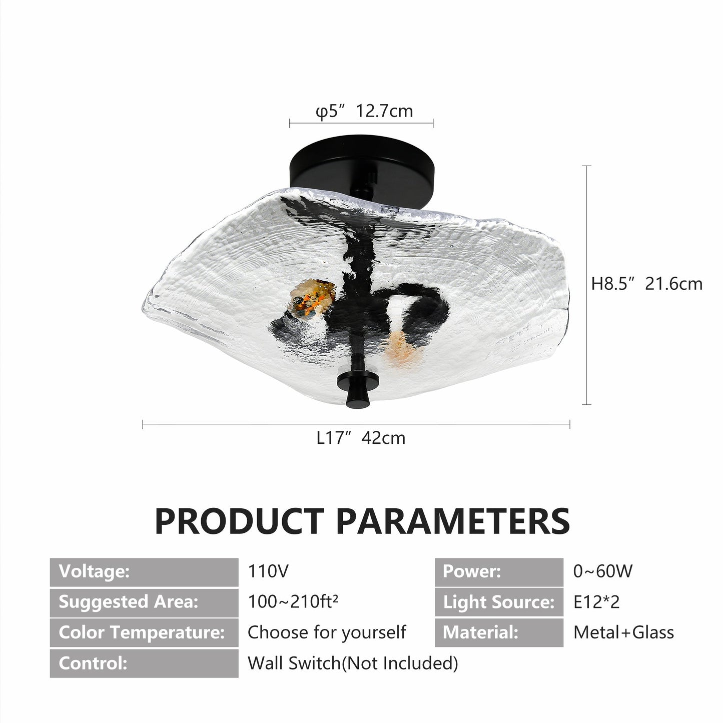 Ceiling Light Fixtures Flush Mount Indoor Outdoor Ceiling Light with Water Ripple Glass Shade for Hallway Kitchen Bedroom Porch Living Room(Black) - 1st Choice Furniture Direct