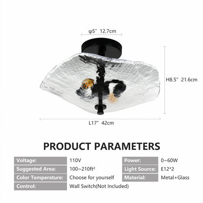 Ceiling Light Fixtures Flush Mount Indoor Outdoor Ceiling Light with Water Ripple Glass Shade for Hallway Kitchen Bedroom Porch Living Room(Black) - 1st Choice Furniture Direct