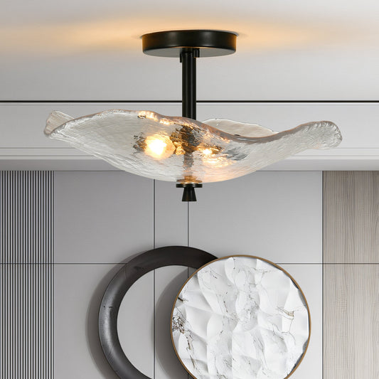 Ceiling Light Fixtures Flush Mount Indoor Outdoor Ceiling Light with Water Ripple Glass Shade for Hallway Kitchen Bedroom Porch Living Room(Black) - 1st Choice Furniture Direct