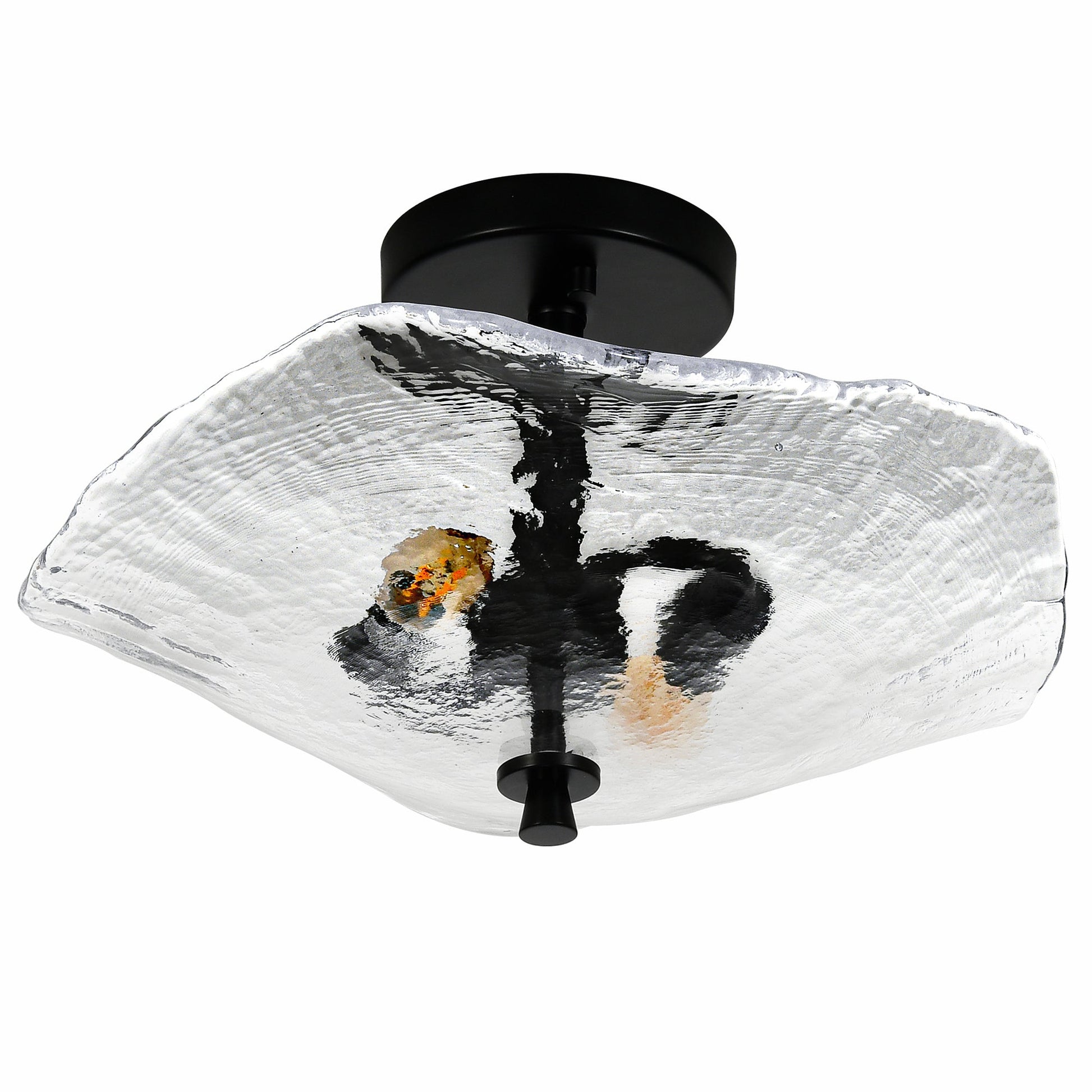 Ceiling Light Fixtures Flush Mount Indoor Outdoor Ceiling Light with Water Ripple Glass Shade for Hallway Kitchen Bedroom Porch Living Room(Black) - 1st Choice Furniture Direct