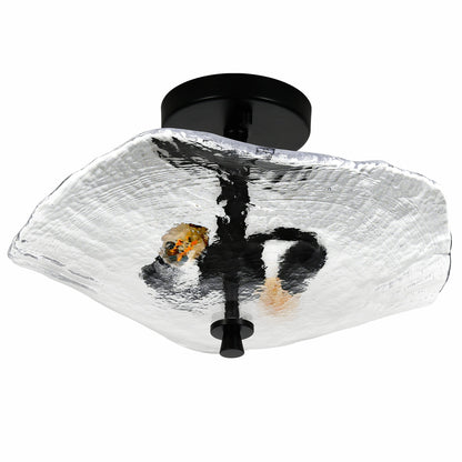 Ceiling Light Fixtures Flush Mount Indoor Outdoor Ceiling Light with Water Ripple Glass Shade for Hallway Kitchen Bedroom Porch Living Room(Black) - 1st Choice Furniture Direct