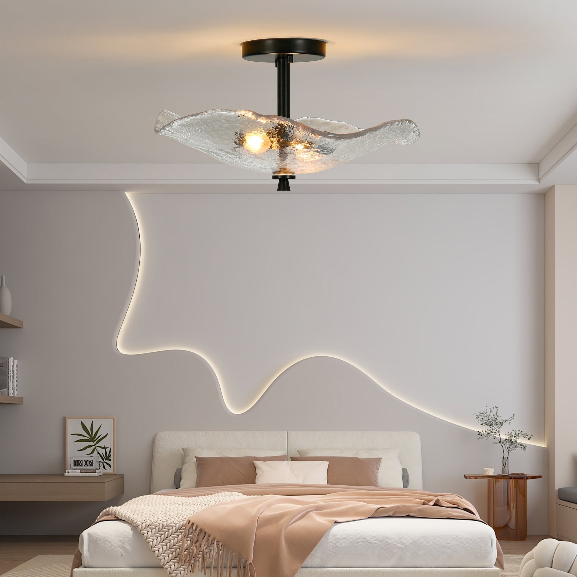 Ceiling Light Fixtures Flush Mount Indoor Outdoor Ceiling Light with Water Ripple Glass Shade for Hallway Kitchen Bedroom Porch Living Room(Black) - 1st Choice Furniture Direct