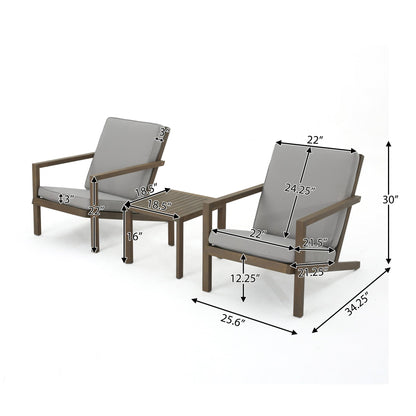 Celestaria 3 - Piece Outdoor Chat Set with Adirondack Chairs, Cushions and Side Table, Grey - 1st Choice Furniture Direct