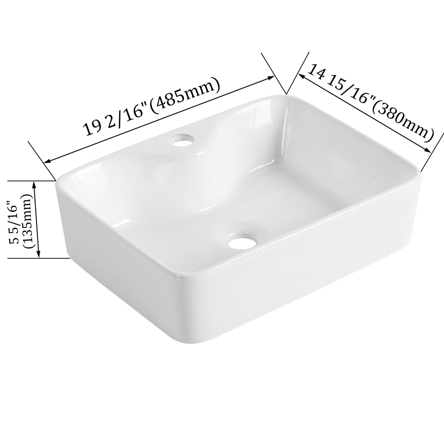 Ceramic Rectangular Above Counter White Bathroom Sink Art Basin (BAB111MOWH) - 1st Choice Furniture Direct