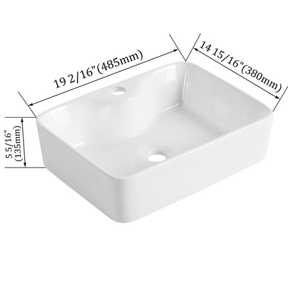 Ceramic Rectangular Above Counter White Bathroom Sink Art Basin (BAB111MOWH) - 1st Choice Furniture Direct