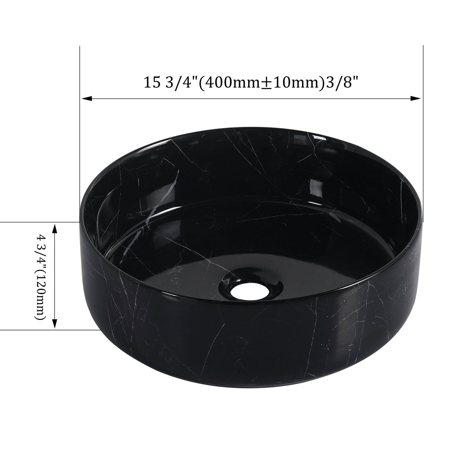 Ceramic Round Above Counter Bathroom Sink Art Basin, Black Background With White Patterns (BAA0014012RR) - 1st Choice Furniture Direct