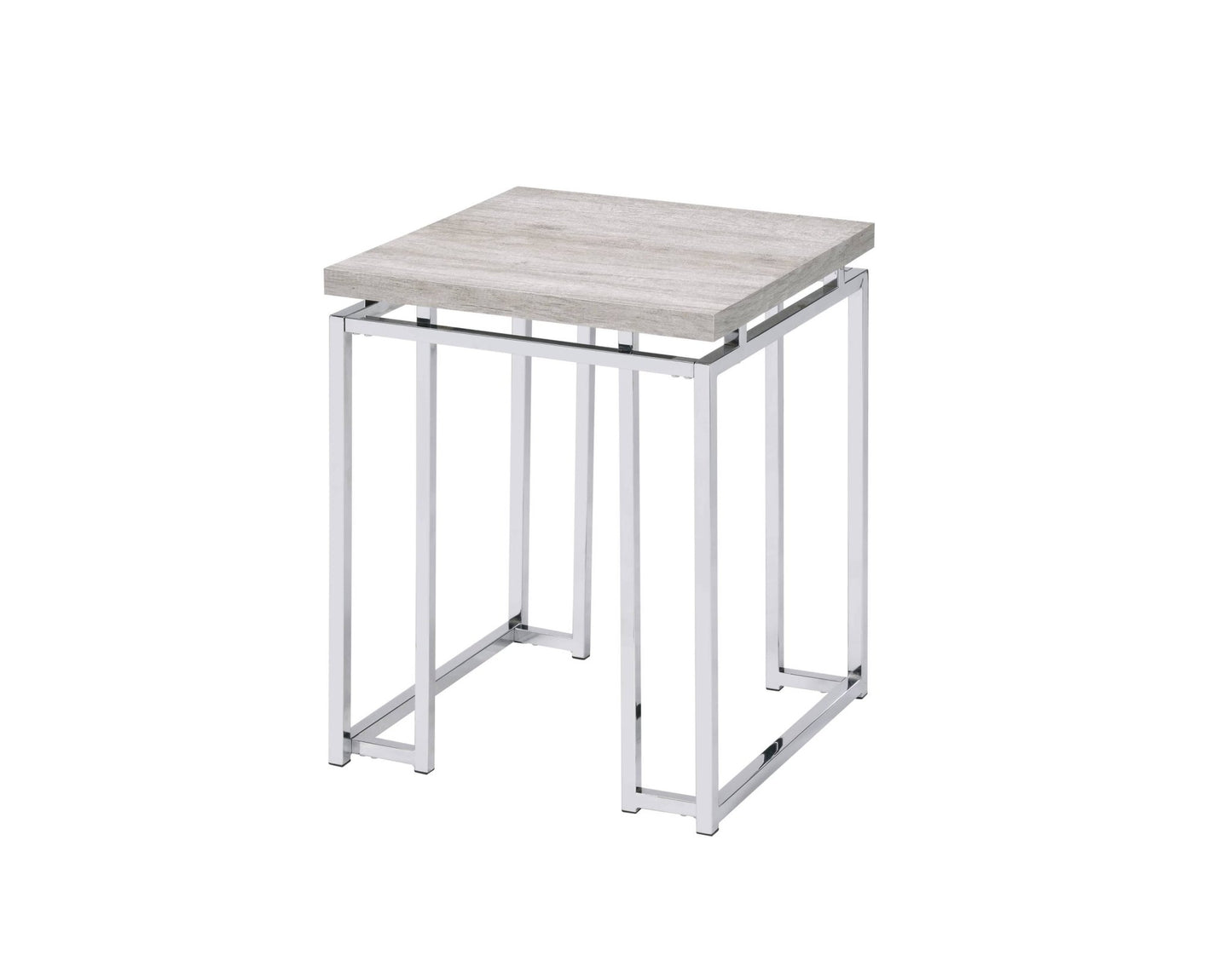Chafik Natural Oak & Chrome Finish End Table - 1st Choice Furniture Direct