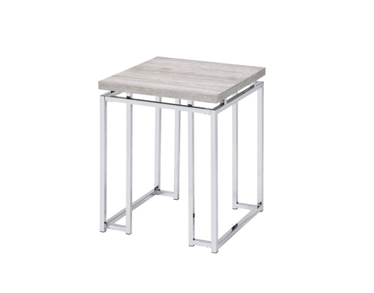 Chafik Natural Oak & Chrome Finish End Table - 1st Choice Furniture Direct
