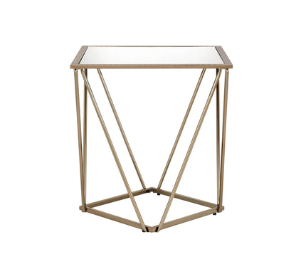 Champagne Gold Mirrored End Table | Modern Glam Accent Table - 1st Choice Furniture Direct