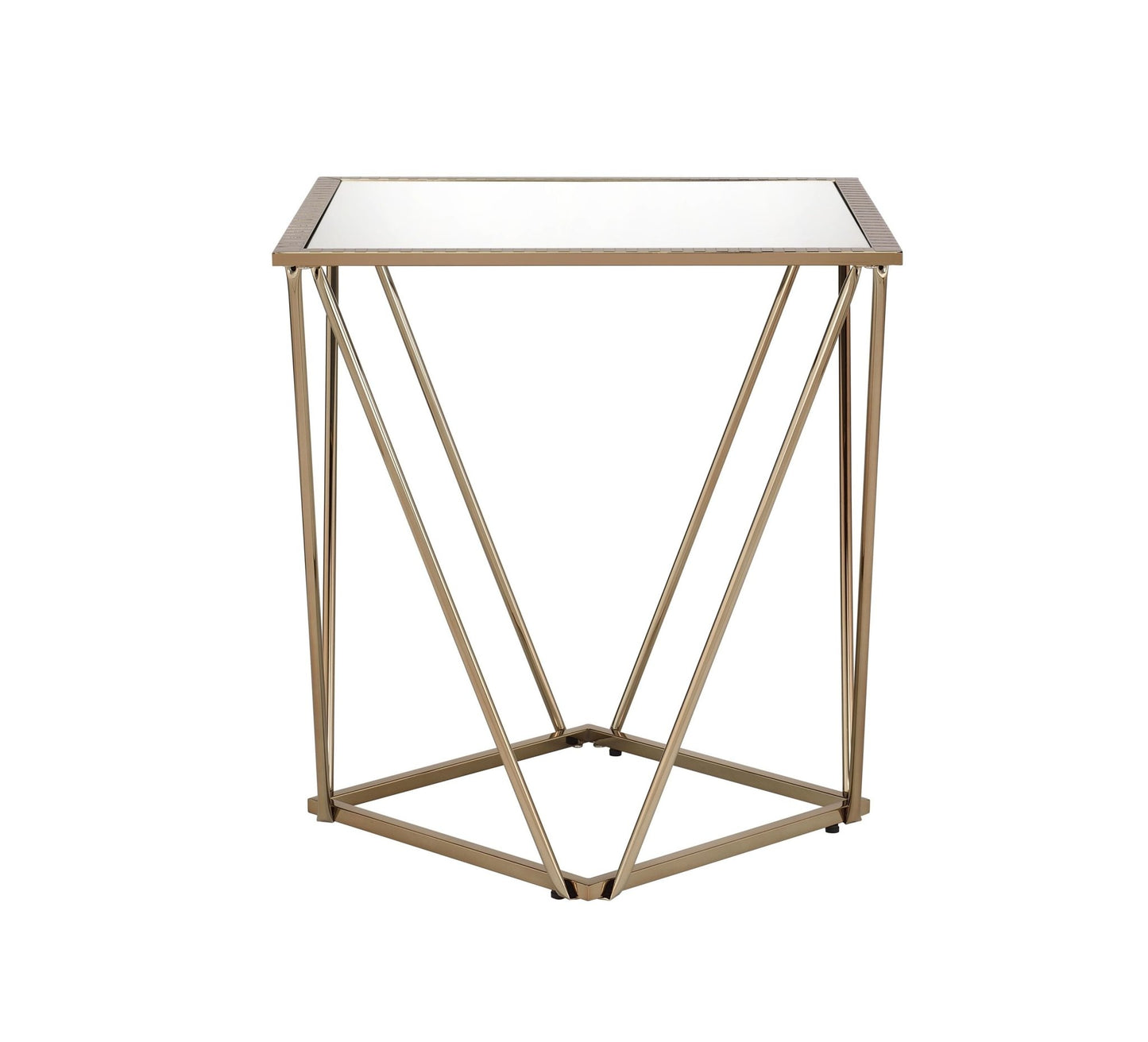Champagne Gold Mirrored End Table | Modern Glam Accent Table - 1st Choice Furniture Direct