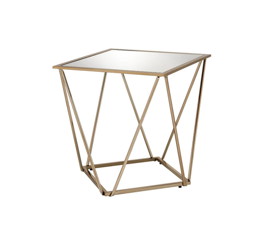 Champagne Gold Mirrored End Table | Modern Glam Accent Table - 1st Choice Furniture Direct