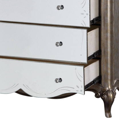 Champagne Mirrored 5-Drawer Chest with Jewelry Tray - 1st Choice Furniture Direct