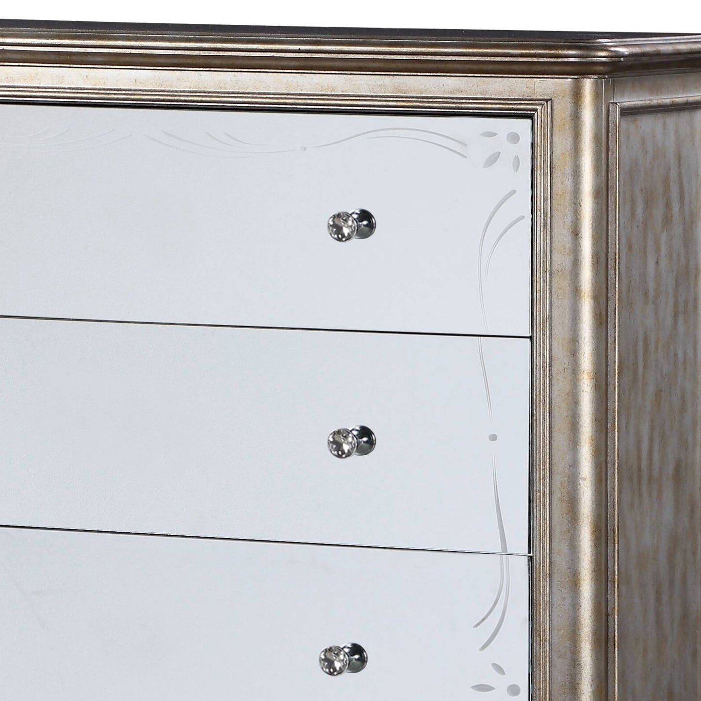 Champagne Mirrored 5-Drawer Chest with Jewelry Tray - 1st Choice Furniture Direct